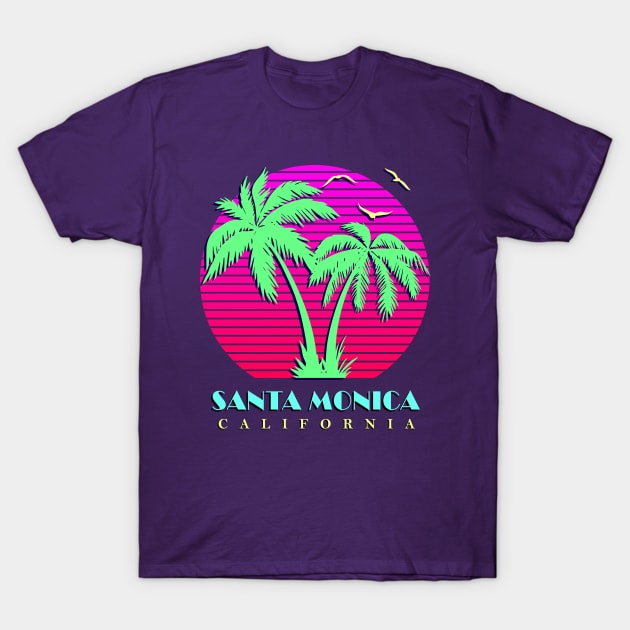 Santa Monica California Palm Trees Sunset T-Shirt by Nerd_art